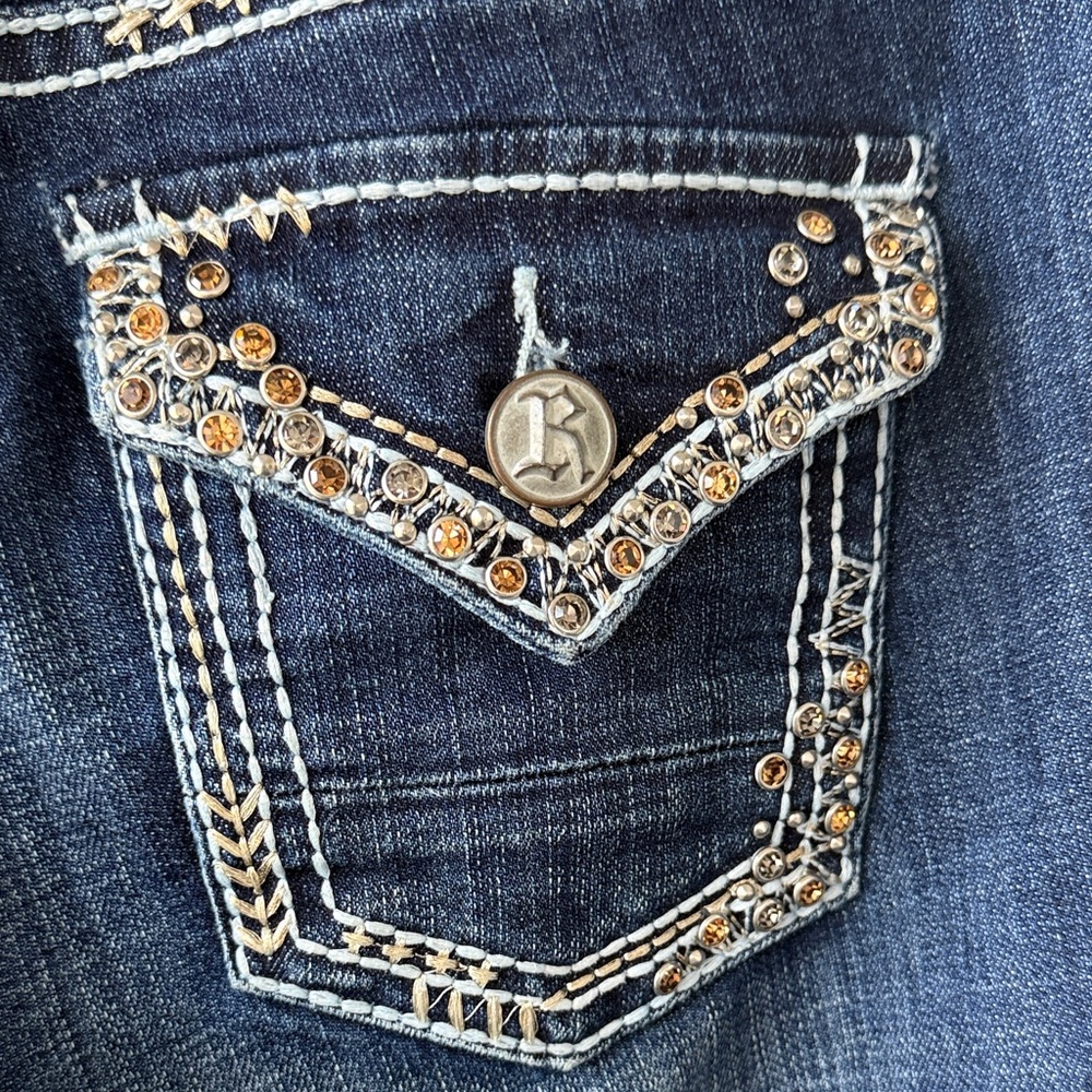 Rock and Roll Cowgirl Low Rise Bootcut Rhinestone denim jeans sz 26 x 36 - Picture 4 of 14